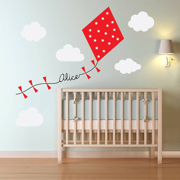 Personalised Kite And Clouds Wall Sticker